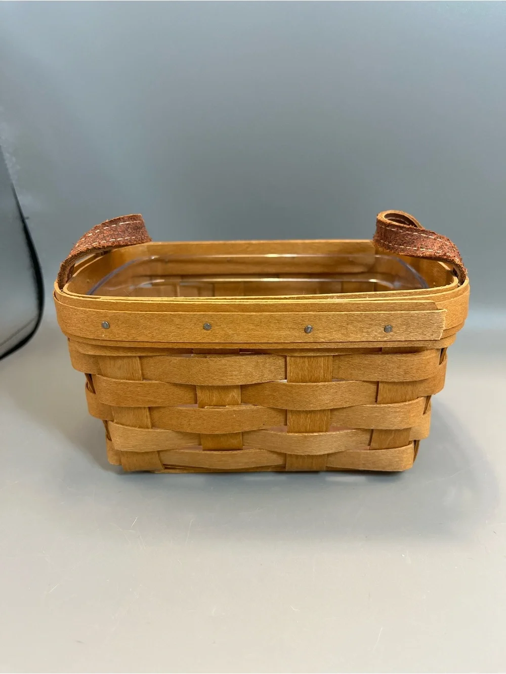 Vintage Longaberger 2010 Small Market Basket Leather Handle W/ Plastic Protector